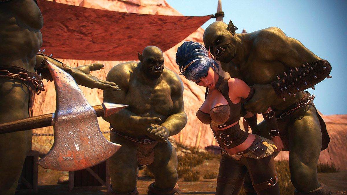 Three ugly orcs want to have some sexy fun with her - The heat