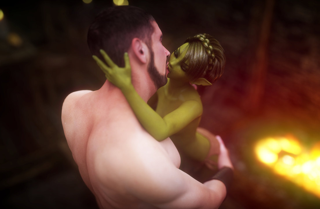 Lustful green orc with a human dick - Goblin lover