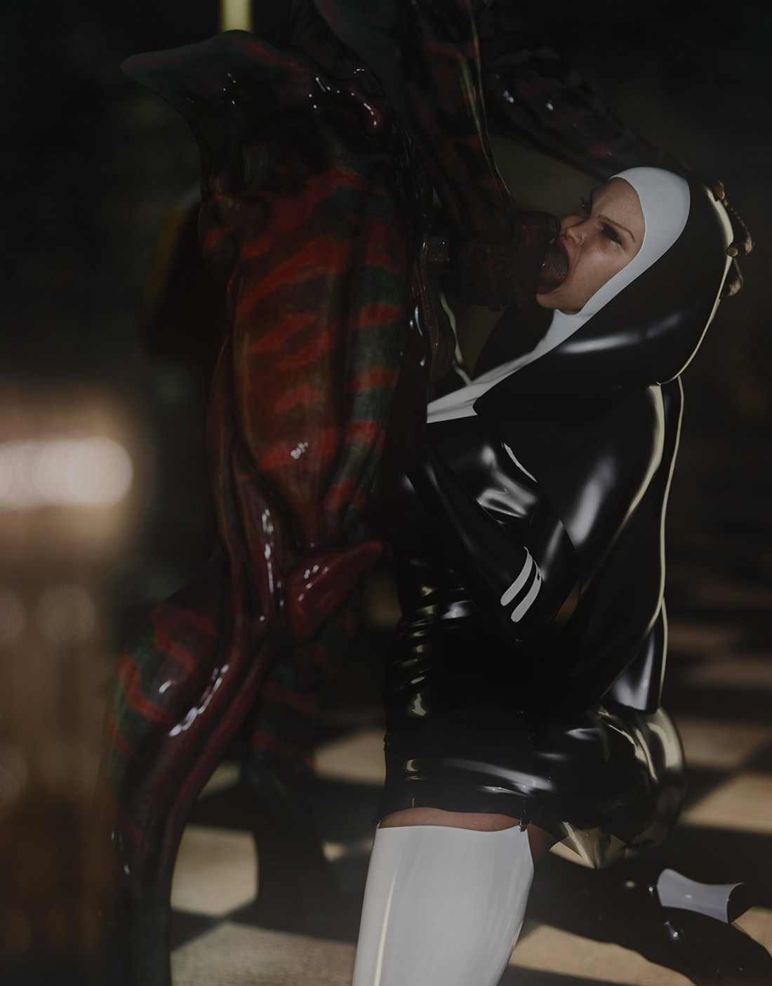 Fetish nun character and some scenes with monster - Nun demon