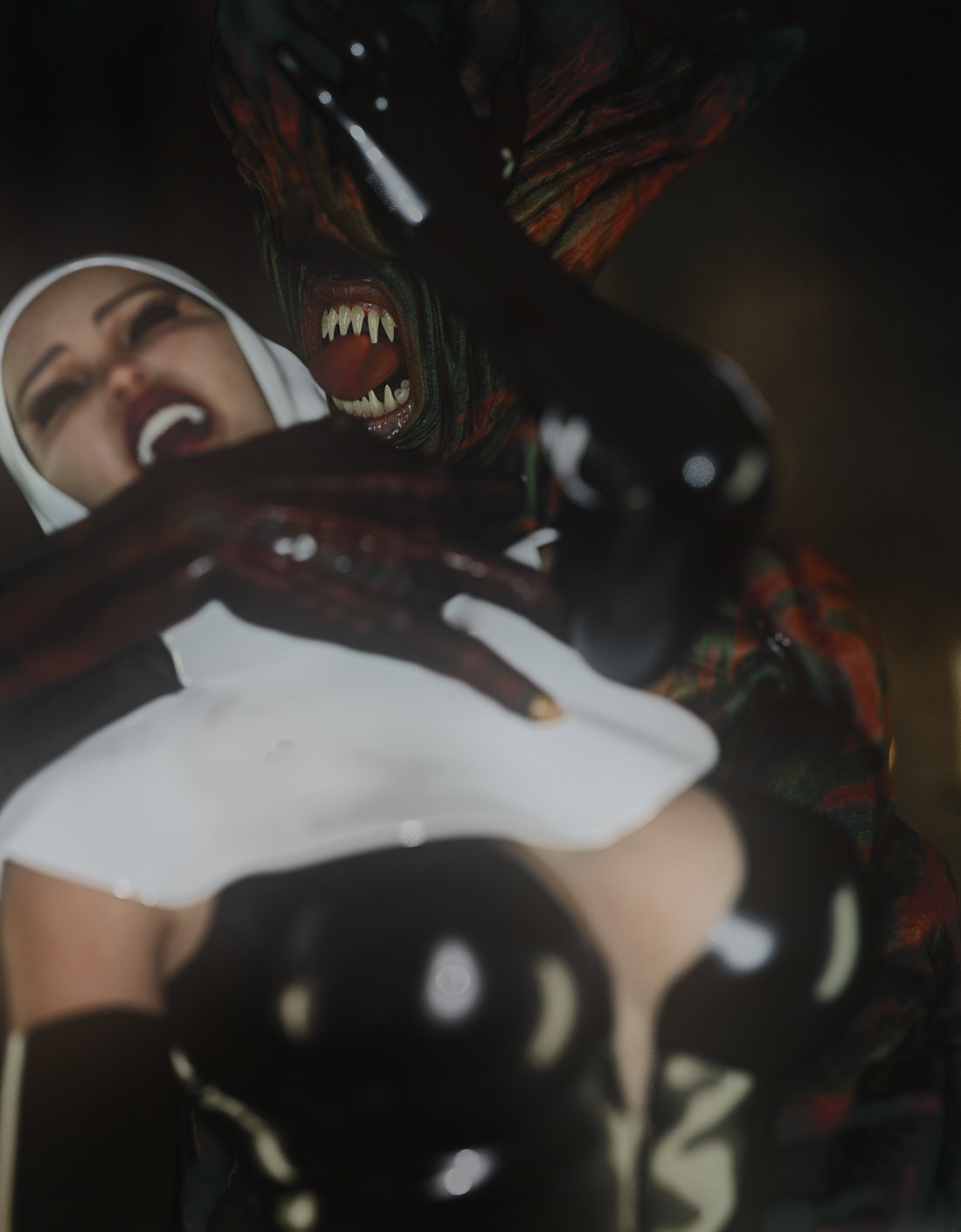 Fetish nun character and some scenes with monster - Nun demon